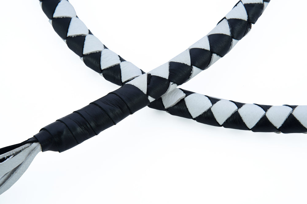 GBW204 Leather Biker Whip-White/Black  Thunderbird Speed Shop