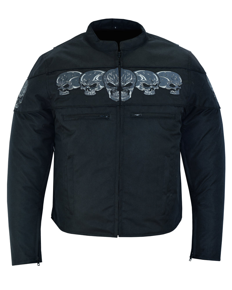 DS600 Men's Textile Scooter Style Jacket w/ Reflective Skulls  Thunderbird Speed Shop